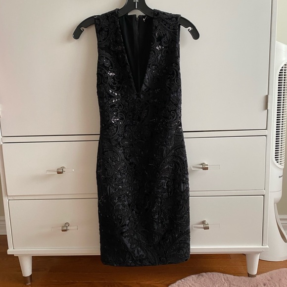 NWT Alice + Olivia Black Alba Sequin Party Dress - Picture 6 of 8